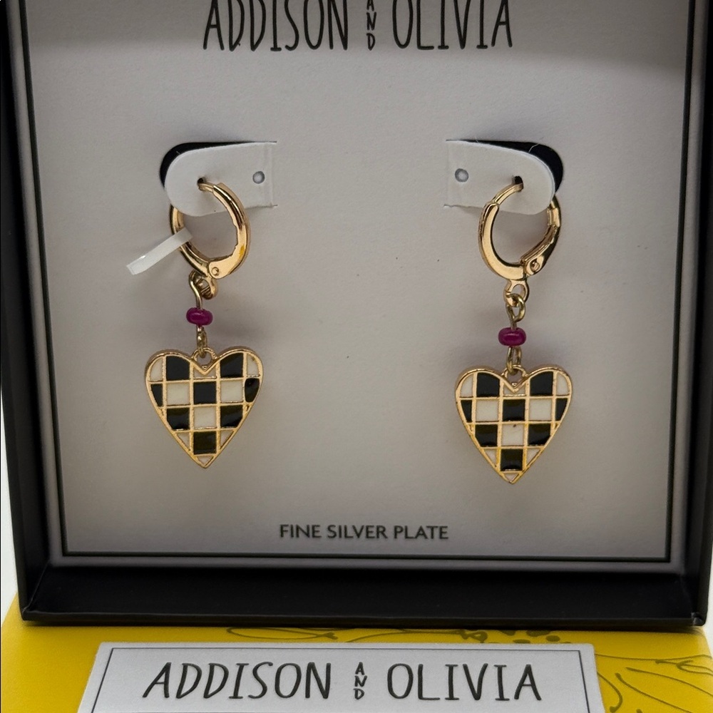 New Addison & Olivia Gold Heart Silver Plated Earrings - Picture 2 of 4